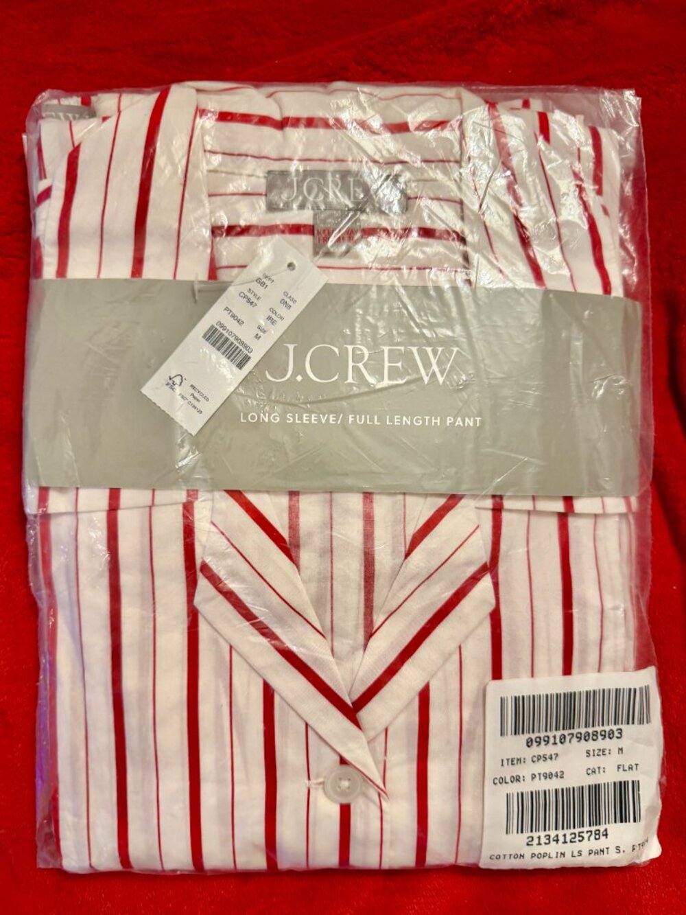 J.Crew - Cotton Poplin Long-sleeve Pajama Pant Set (Ivory Red), Size M (NWT) - Picture 3 of 5